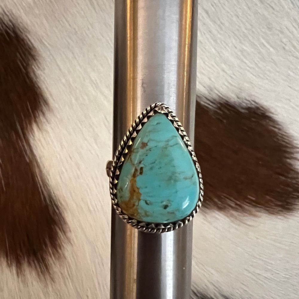❤️ Kingman Turquoise Statement Sterling  925 Navajo Style Western Ring Size 6.75 - Picture 12 of 16